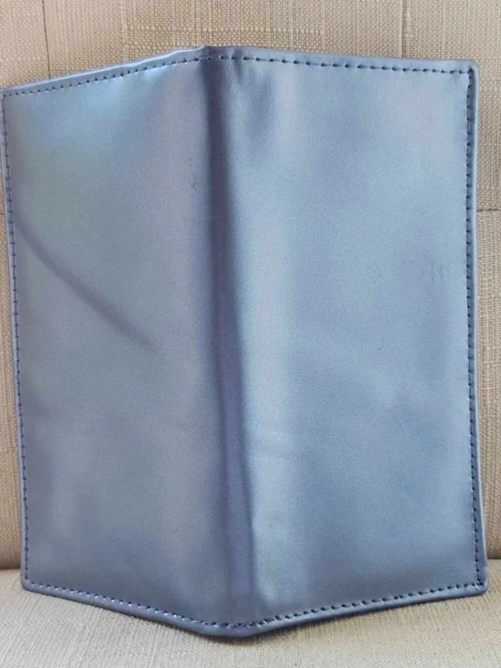 Long Wallet Genuine Leather Grayish Blue Clutch Purse Handmade Card Holder